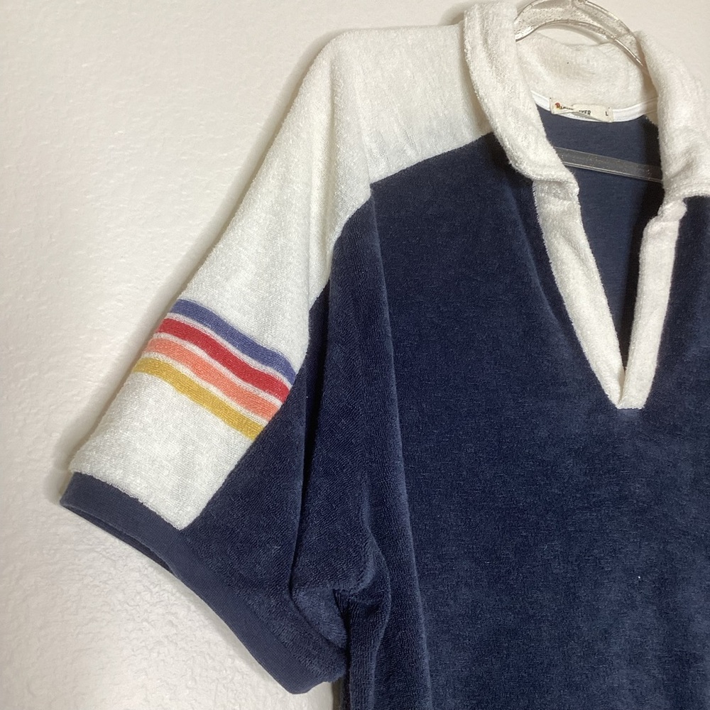 Marine Layer Terry Out Varsity Polo Top Indigo Lg - Picture 4 of 8